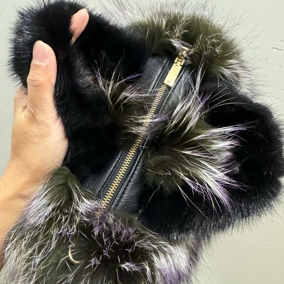 3 Tone Color Gradient Stunning Dyed Real Fox Fur With Mink Fur Handle Satchel - Picture 15 of 16